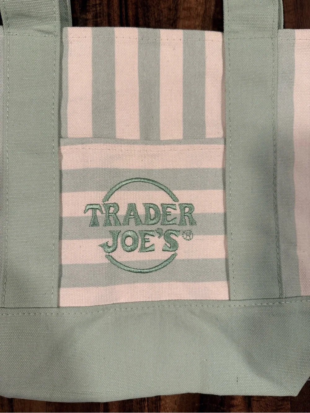 Trader Joe’s Mint Green Striped Canvas Mini Tote Bag